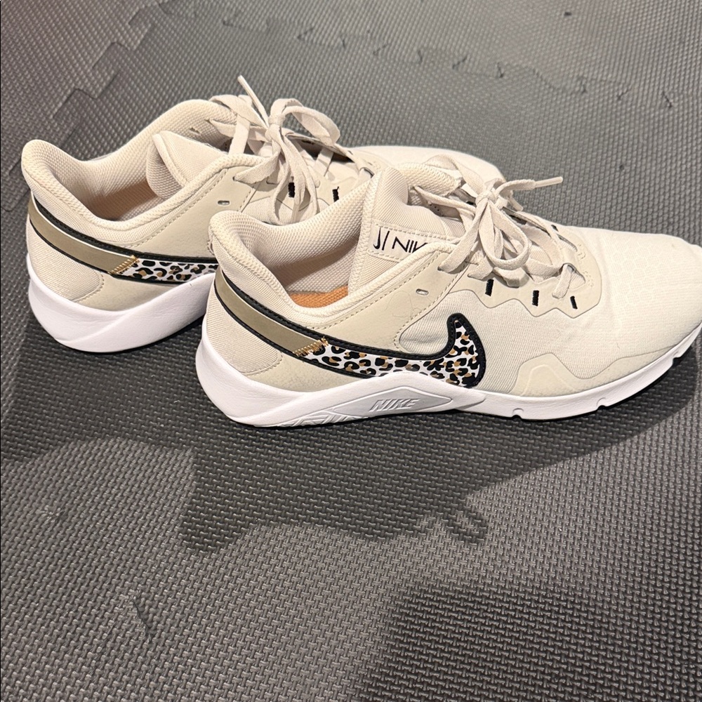 Nike Women's Cream and Black Leopard Accent Sneakers